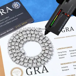 Fine Jewelry Hip Hop 925 Sterling Silver VVS Moissanite Diamond Cluster Tennis Chain Bracelet Necklace for Men Women