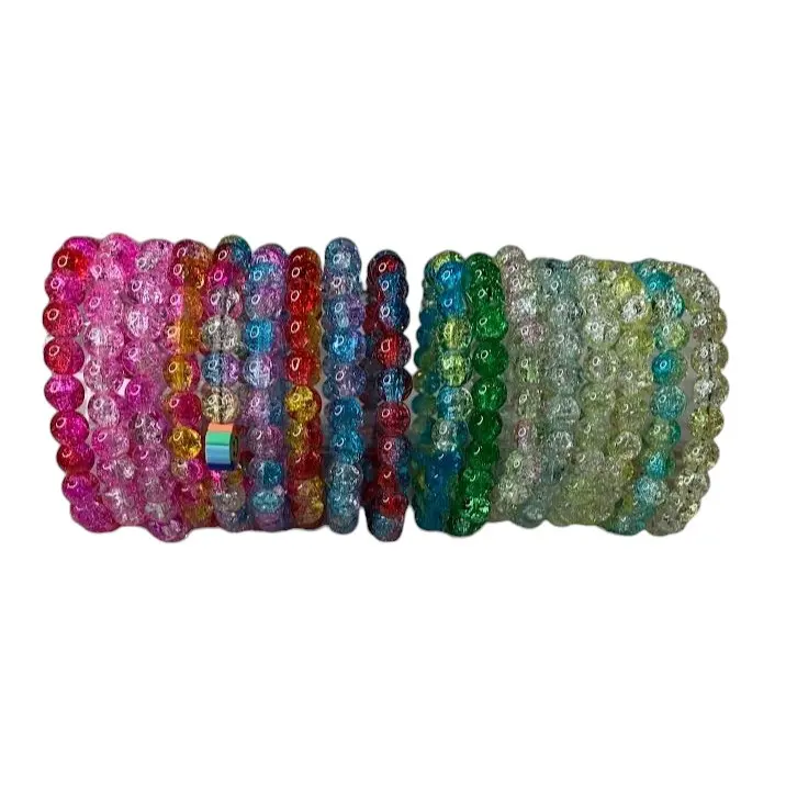 Colorful Two Tone Glass Beaded Bracelets | Handmade jewelry with love | Perfect gift to someone or yourself ! Daily Bracelet Stack | 8mm beads | Crackle Glass style beads bracelets beadedjewelry p