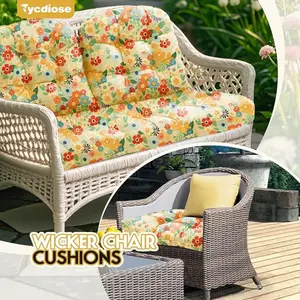 All Weather 3 Pieces Wicker Furniture Chair Cushions, Waterproof Outdoor Wicker Chair Cushion for Patio Furniture Loveseat Settee Bench, 1 Loveseat and 2 U-Shaped Thickened Cushions, Daisy