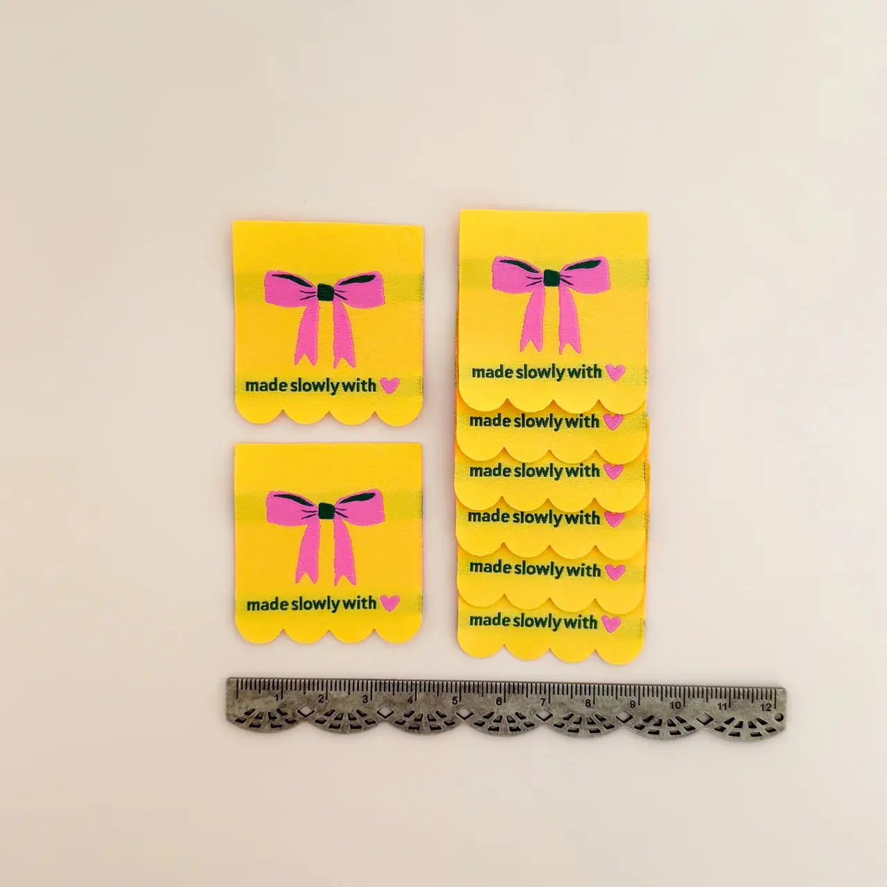 Yellow Made Slowly with Love Woven Quilt Labels Minki Kim #009
