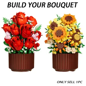 400+pcs Sunflower Rose Flower Bouquet, Artificial Bouquet, Non-Wilt DIY Puzzle Flowers, High Aesthetic Home Decor Gift, Perfect for Desktop, Valentine's Day, Birthday