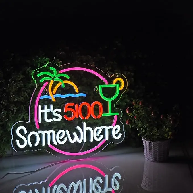 Neon Sign: It's 5:00 O'clock Somewhere - Eye-Catching Design, Easy to Install, Durable Build Quality