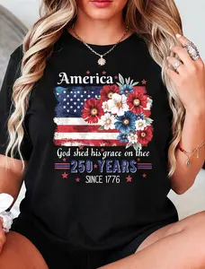 American 250th Anniversary Flag Floral Pattern T-shirt, Celebrating 250th Anniversary Patriot Gift Shirt - July 4th Patriot Gift USA - Cottagecore.,summervibes Fashion Tshirt