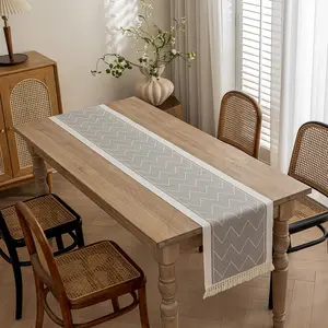 Geometric Pattern Table Runner, Durable Cotton Linen Fringe, Versatile Decor for Dining Table, Coffee Table, Sideboard, Home Atmosphere Enhancer