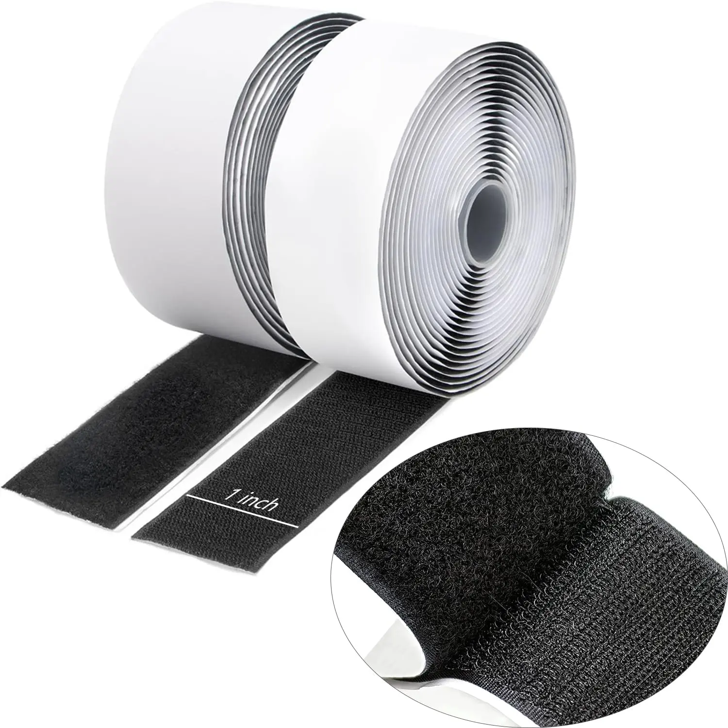 Sticky Heavy Duty Hook and Loop Interlocking Tape Strips with Adhesive (Black, 1 inch 16.3 )