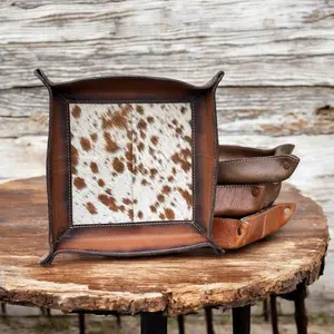 Square cowhide & Leather tray