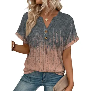 Spring Tops 2026 Short Sleeve Shirts Henley Dressy Casual Blouses V Neck Fashion Tunics Trendy Flowy Clothing