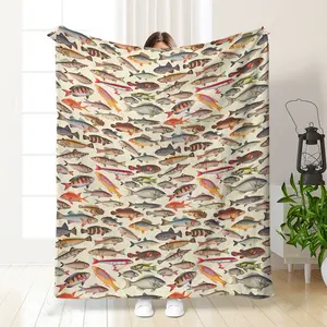 Fish Pattern Flannel Blanket, Soft Comfortable Cozy Throw Blanket, Cool Bedroom Bedding Blankets, Warm Napping Blanket for Home Office Travel Camping, Soft Comfy Blanket