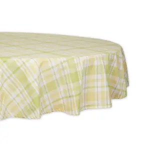 Design Imports 70" Round Lemon Bliss Plaid Tabl ecloth
