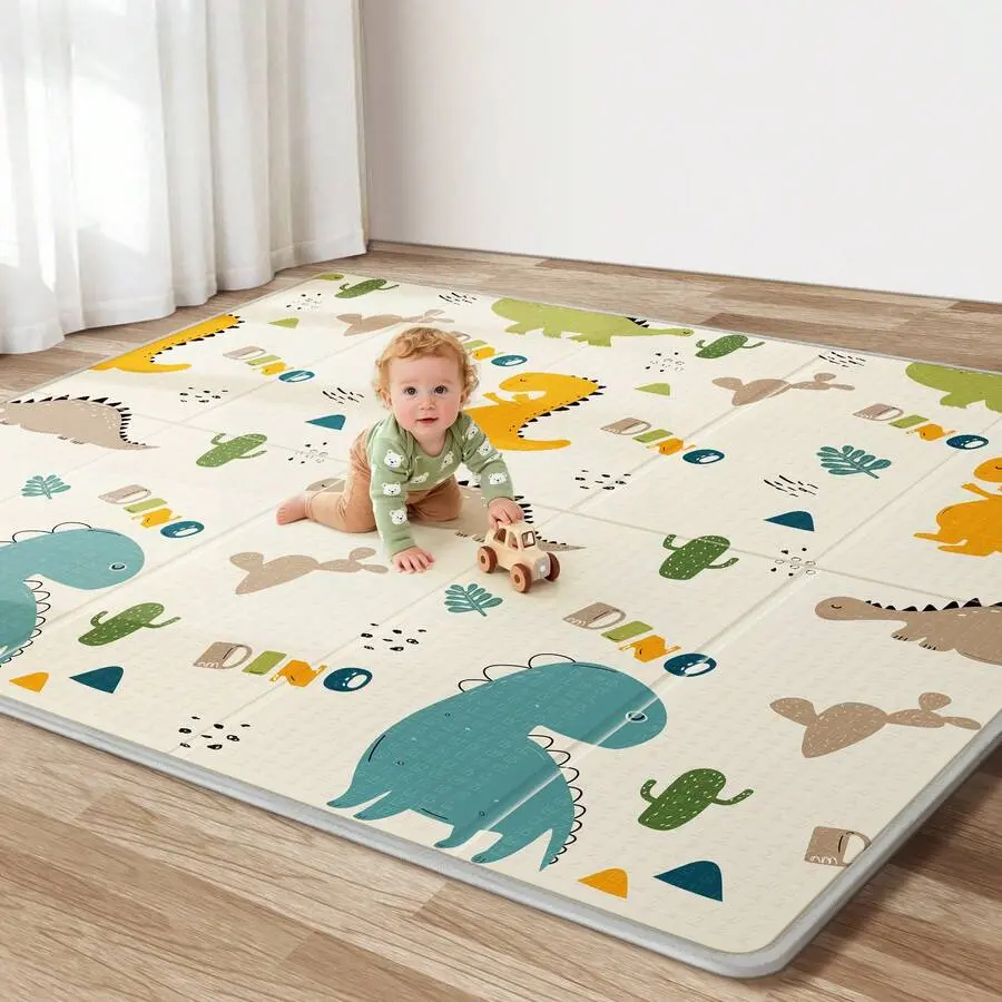 Extra Large 79x71 in Foam Baby Play Mat - Reversible, Foldable, Waterproof, Portable, Shock-Resistant Crawling Mat for 0-3 Years Infants, Spot-Cleanable
