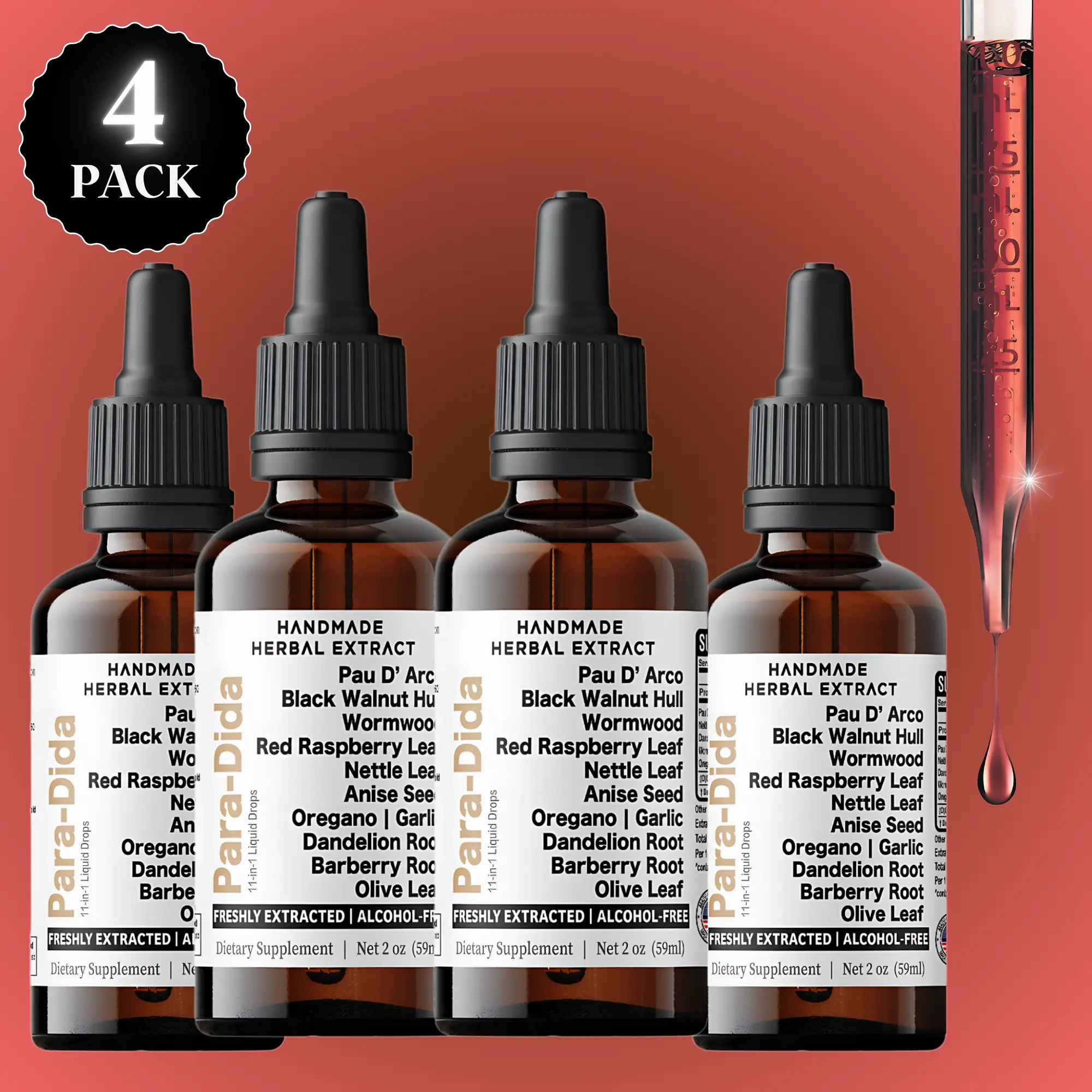 4 Pack: Para Dida Detox Wormwood + Black Walnut Hull Herbal Liquid | Digestive & Colon Support Supplement | with Black Walnut Hulls