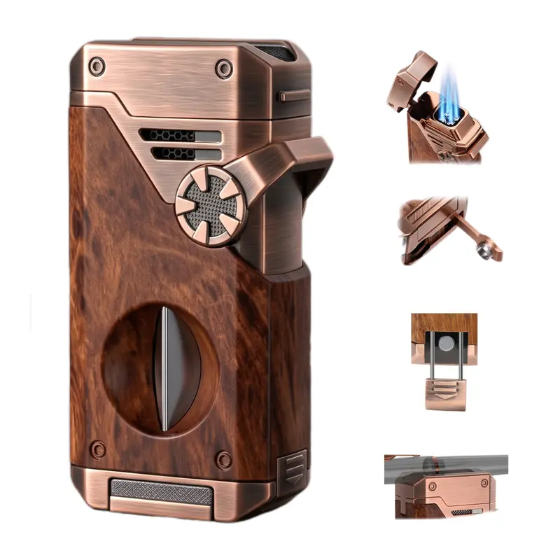 (Gas Not Included) Multi-Tool 4 Flame Lighter, Windproof Refillable Butane Lighter, Adjustable Flame EDC Tool for Outdoor Camping & Daily Use, Gift Choice for Men, Boyfriend, Dad & Business