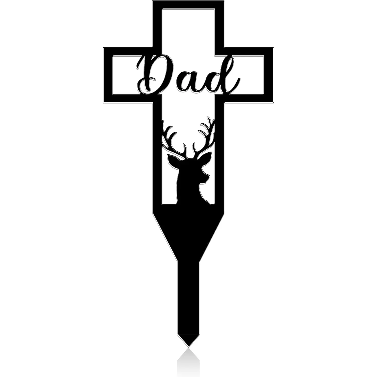 Memorial Cross Grave Marker with Deer Design, Cemetery Decoration, Dad Tribute