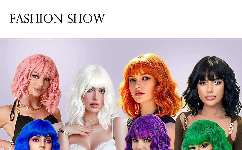 Pastel Pink Wavy Bob Wig for Women, Short Shoulder Length Synthetic Wig with Bangs, Natural Looking Lightweight Hairpiece for Gift & Cosplay Costume Party