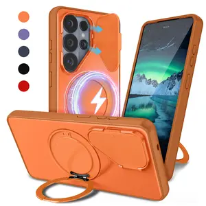 For Samsung Galaxy S24/S25/S26 Ultra Plus Case, Magnetic Ring Holder with Rotating Stand, Camera Lens Flip Shockproof Cover