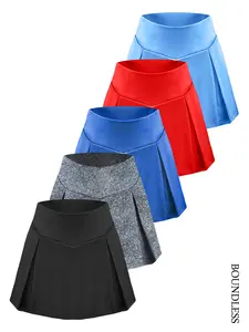 5-piece women tennis skirt set - black-purple-orange and wine-women set Elastic Waist Skort