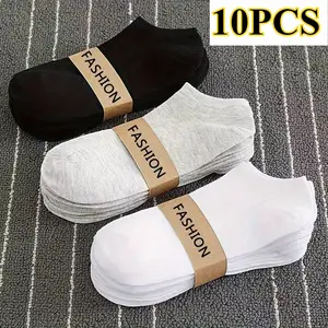 10pcs/5-Pair Men's and Women's Short Socks, Breathable and Lightweight, Moisture-Wicking, Simple and Versatile, Solid Colors