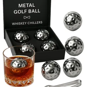 Golf Ball Whiskey Chillers, 5 Set, Stainless Steel Whiskey Stones, Rocks, Great for Parties or for Bar Use, 4 Balls Stone Rock Cubes for Whiskey, Bourbon Vodka, Scotch, Metal Gift - Gifts for Golfers