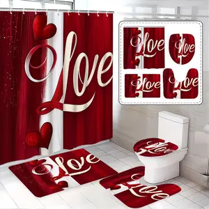 Elegant Bathroom Four-Piece Set, Shower Curtain Sets, Includes Shower Curtain, Bath Mat, Toilet Cover, U-Shaped Pad, Home Decor Gift for Friends and Family