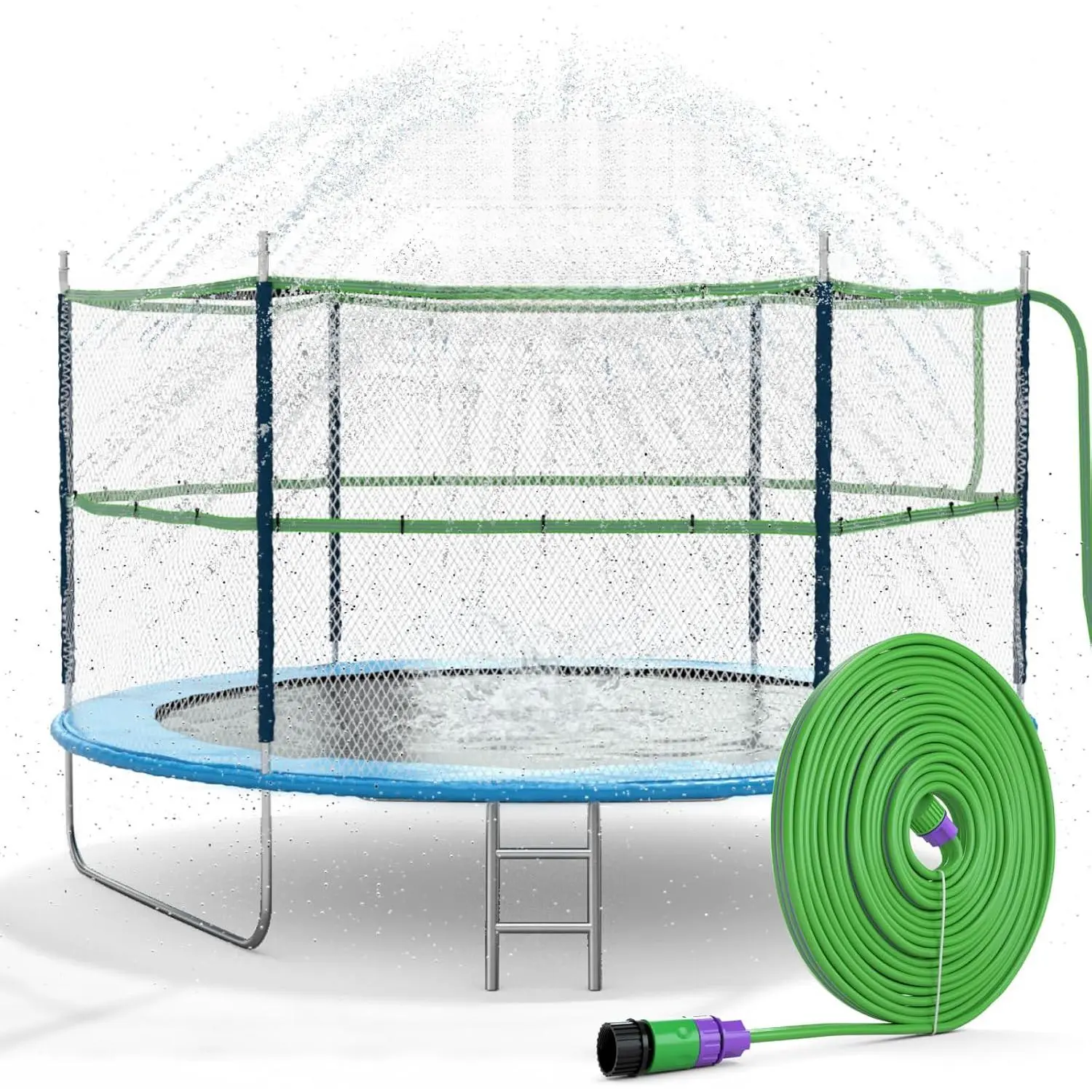 Trampoline Sprinkler for Kids, 300% Thick Kink-Resistant Spray Hose with Mist Function & Easy-to-Install Zip Tie Kit, UV-Treated Durable Outdoor Summer Water Games Accessory