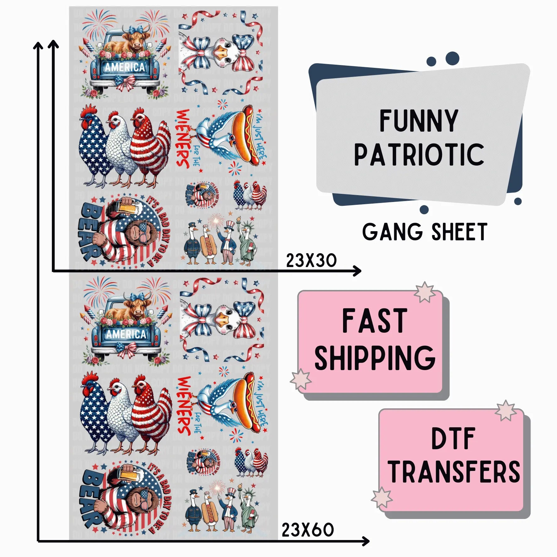 Funny Patriotic | Premade DTF Transfer Gang Sheet For Graphic Tees