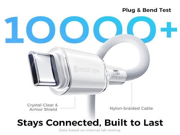 MAGIC JOHN 60W USB-C to USB-C Cable, 4FT Nylon Braided Fast Charger Cord, 480Mbps Data Transfer, Durable USB Type C Charging Cable for iPhone 15, MacBook, iPad Pro, Samsung Galaxy