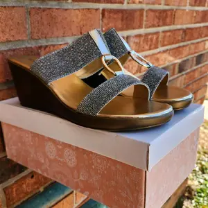 Gold Wedge Metallic Medium Heel Sandals - Summer Walking Shoes with Metallic Finish and Stylish Design Women Casual Comfort