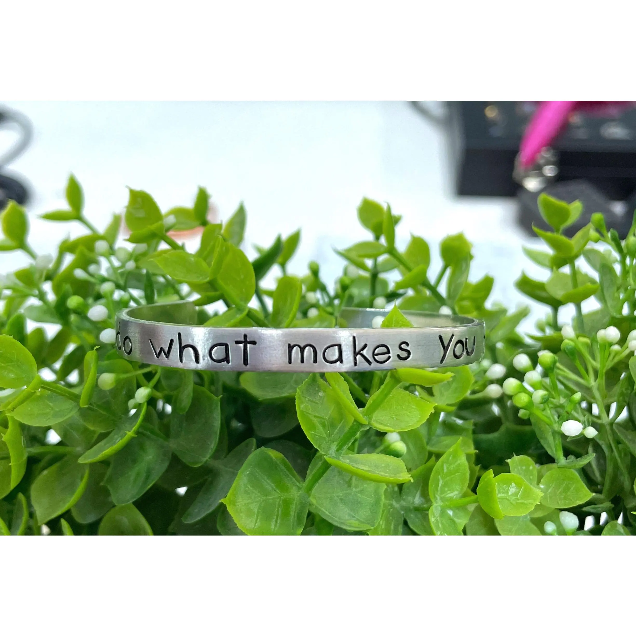 Do What Makes You Happy Hand Stamped Cuff Bracelet Quote - Can be d