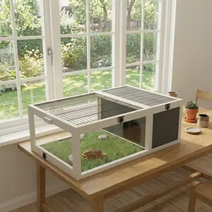 39.5"Wood Tortoise House Indoor Turtle Habitat Reptile Cage for Small Animals Lizards, Geckos, with 2 Removable Waterproof Tray