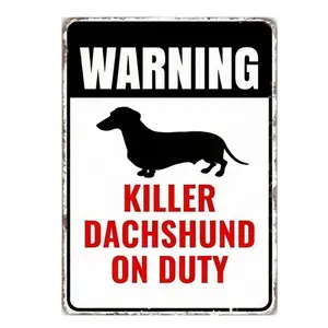 Dachshund Security Warning Sign – 8x12 Inch Vintage Metal Tin Sign, Dog Patrolled Property Decor for Home, Yard, Gate, Garage, Bar, or Fence Rustic Wall Decor