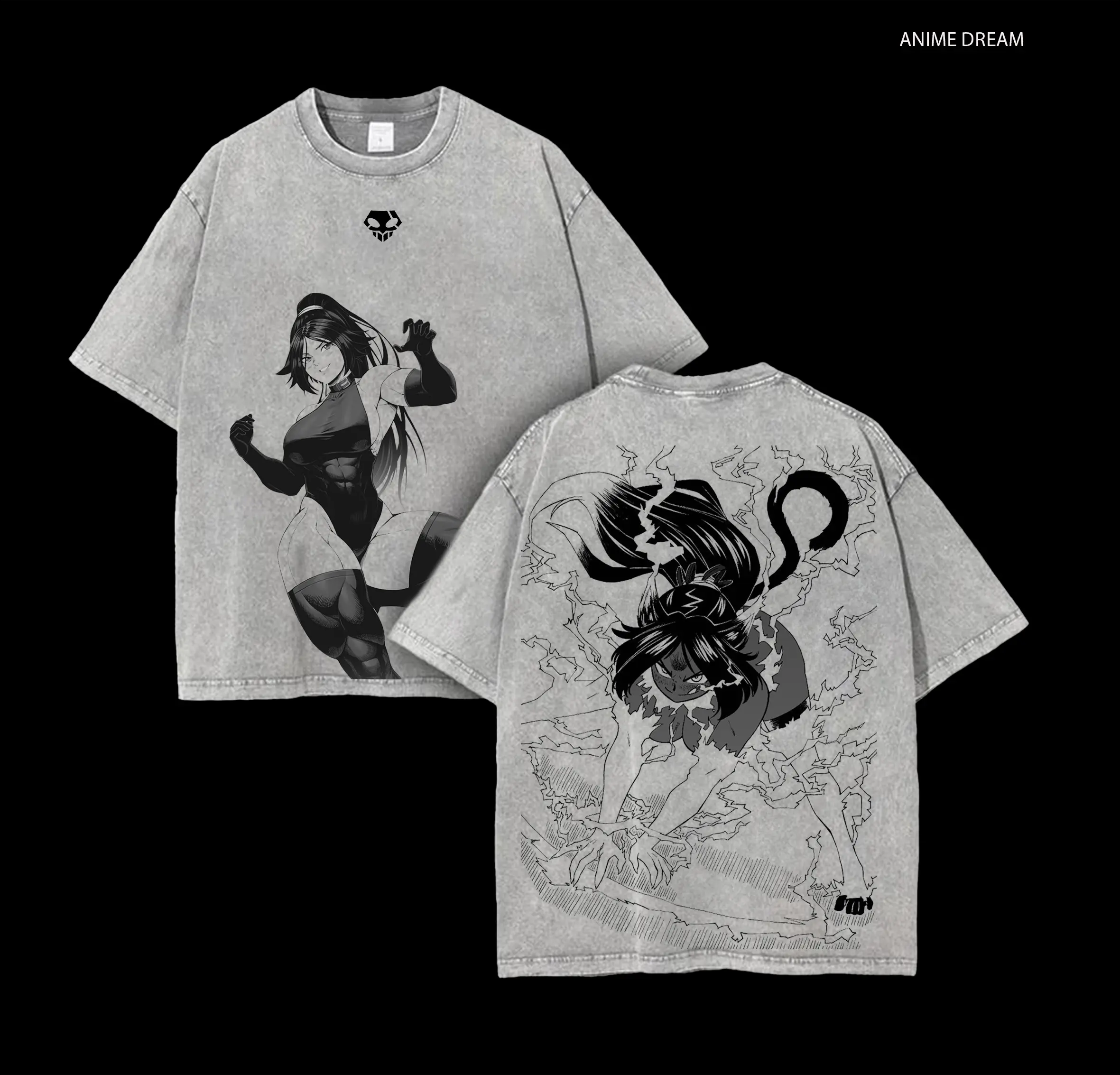 Yorichi Bleach Anime Double Printed Vintage Washed Tee Unisex Oversize Anime Manga Washed Heavyweight Cotton T-shirt, Gift For Anime Fan