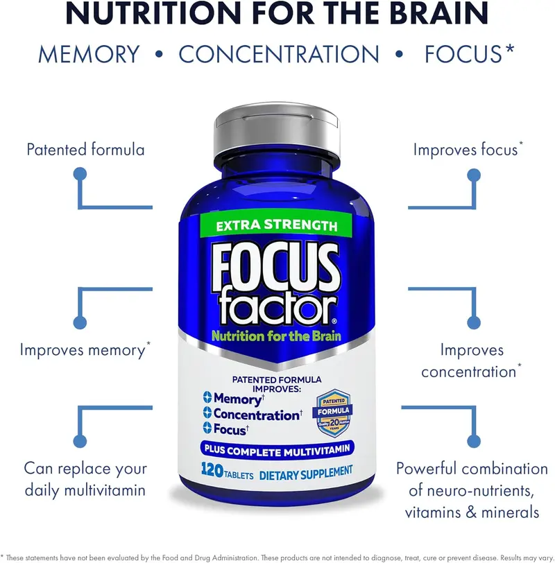 Focus Factor Extra Strength Boost Memory, Focus & Clarity | Brain Support for Adults | 120 Tabs