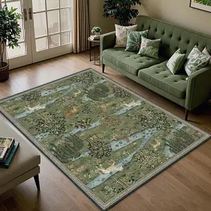 Forest Animal & Plant Pattern Floor Mat, 1 Count Creative Pattern Soft Floor Carpet, Decorative Area Rug for Home Living Room Bedroom Hotel, Earth Pattern Rug