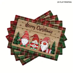 2D flat printing, 2-piece/4-piece 6-piece set, Merry Christmas placemat set, Dwarf Christmas tree table mat, kitchen dining mat, home holiday party decoration, 12x18 inches, perfect for kitchen and dining table decoration