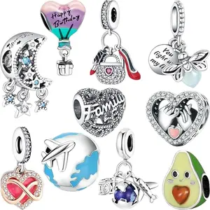 10 Pack Silver Charms for Bracelets and Necklaces CZ Pendant Jewelry Set with Colorful Hearts and Flowers Elegan Valentine's Day Gift Polished Silver-Tone Finish Durable Easy To Attach