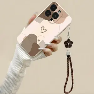 1pc Heart UV Printed Cube Mobile Case with Clover Strap, Soft Tpu Compatible with iPhone 17 16 15 14 13 12 11, Creative Gift for Family and Friends