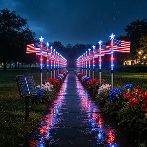 8pcs Solar-powered American Flag Light, Red, White, And Blue Flag-shaped Solar-powered Path Light, Solar-powered Ground-mounted Flag Walkway Light, July 4th Outdoor Decorative Light, Patriotic Themed Flag Light, 8 Flashing Modes