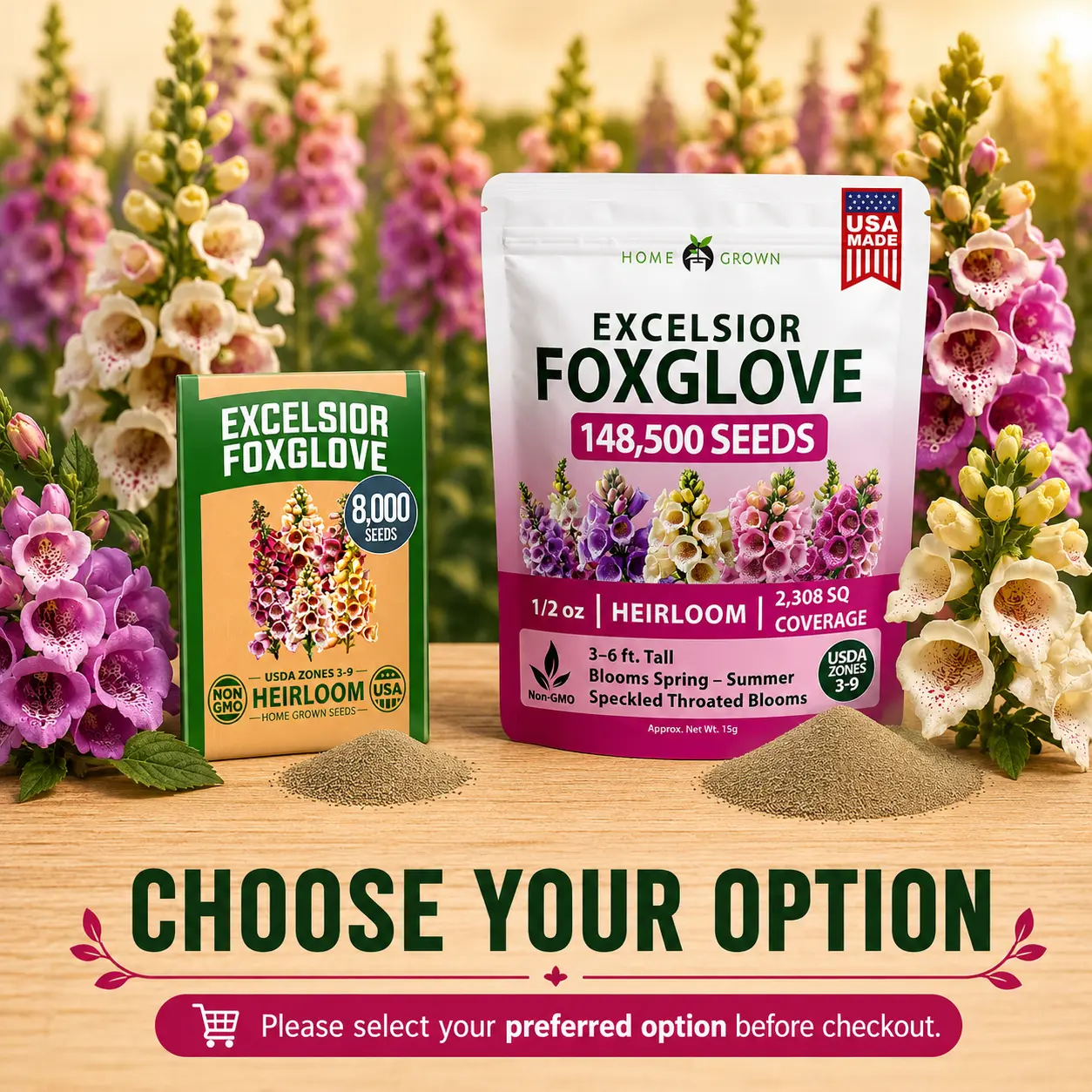 Foxglove Excelsior Mix Heirloom Flower Seeds - Attracts Birds, Pollinator-Friendly, Cottage Garden Use, Partial Shade Tolerant, for Indoor/Outdoor Home Gardening, Borders, Natural Landscapes