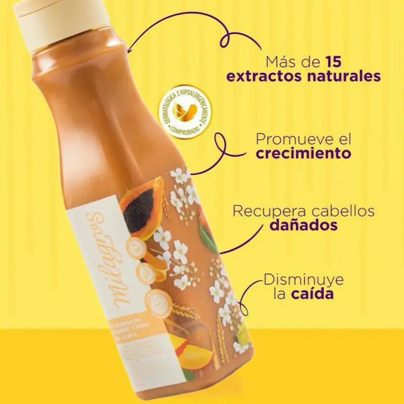 MiLAGROS TRATAMIENTO Capilar A Base de Frutas 500ML - Fruit-Based Repair Treatment for Damaged Hair in Glass Bottle with Provitamina B5