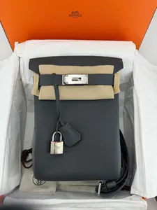Pre-owned HERMÈS Togo Crossbody Bags Hermes Hac a Dos PM in Gris Misty with Palladium Hardware Sling Bag