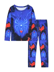 Boys' Spider-Man Print Long Sleeve Pajama Set, Spring & Fall Casual Homewear, Fitted Sleepwear for Kids, 2-Piece Sleepwear Pajamas