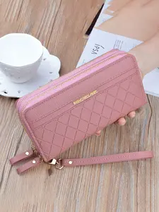 Women's Hot Pink Clutch Wallet - Double Zipper Wristlet Phone Bag with Card Slots, Medium Long Wallet for Business & Casual (Gift Ready)