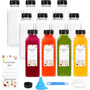 16 Pack 16oz Plastic Jleakproof  bottle uice Bottles with Leak Proof Lids Reusable Drink Containers for Smoothies and Beverages Perfect for Christmas Gifts and Meal Prep Fruit Set Transparent Brush Cover Disposable Halloween Household travel