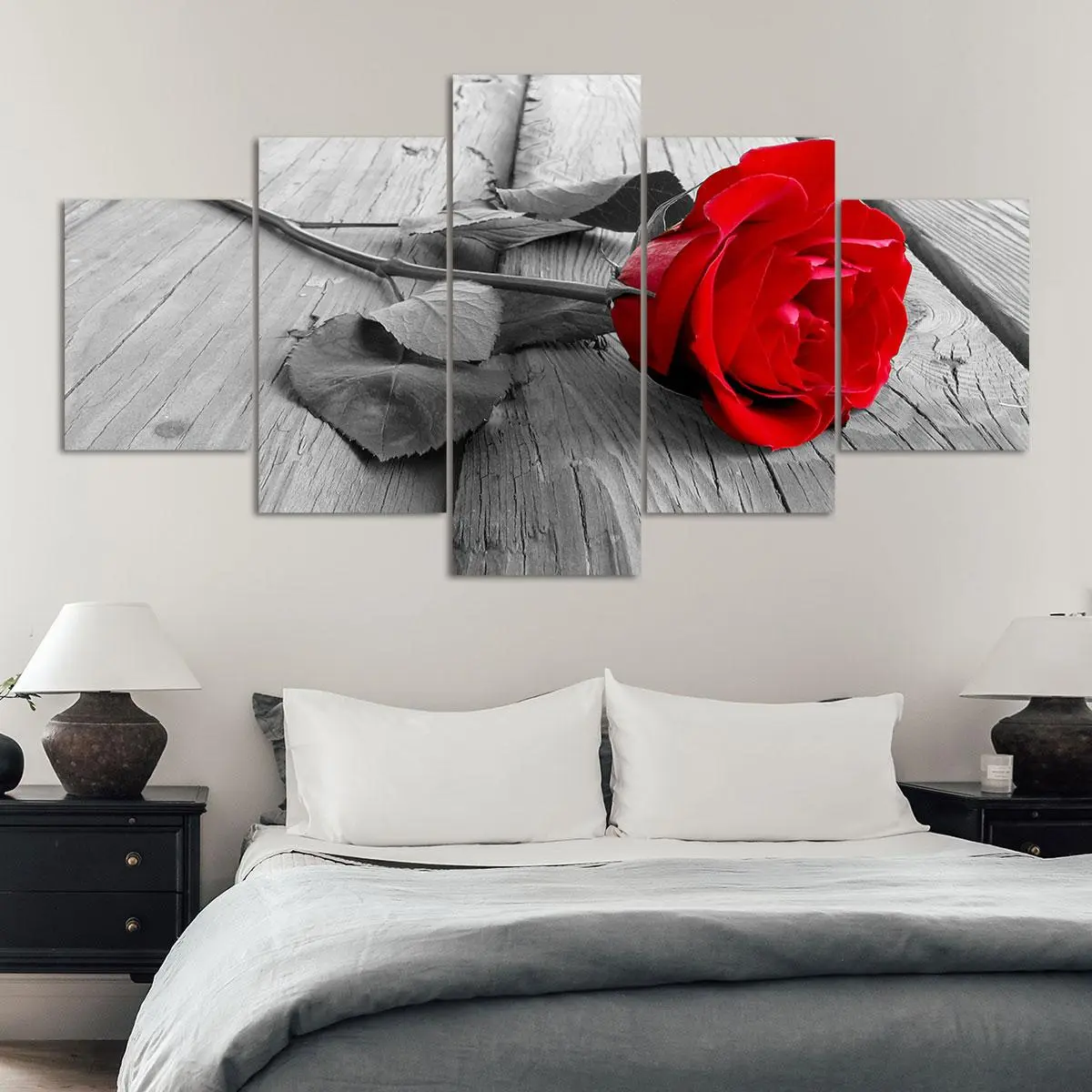 Red Rose Pattern Canvas Painting, 5 Counts/set Modern Wall Art Painting, Modern Art Design, Vintage Wall Art Decor, Aesthetic Wall Decor for Home Living Room Bedroom Office, Art Wall Decoration, Ornaments, Art Work For Wall Decor