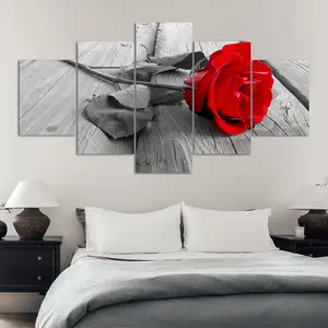 Red Rose Pattern Canvas Painting, 5 Counts/set Modern Wall Art Painting, Modern Art Design, Vintage Wall Art Decor for Home Living Room Bedroom Office, Art Wall Decoration, Ornaments