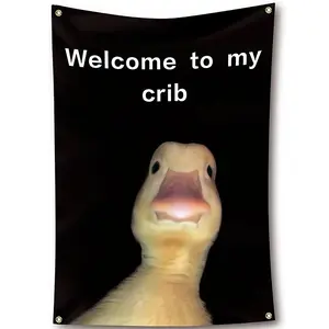 Welcome to My Crib 3x5Ft Flag Novelty Duck Tapestry for Wall Hanging College Dorm Room Man Cave Decorations Bedroom Living Room Banner with 4 Grommets