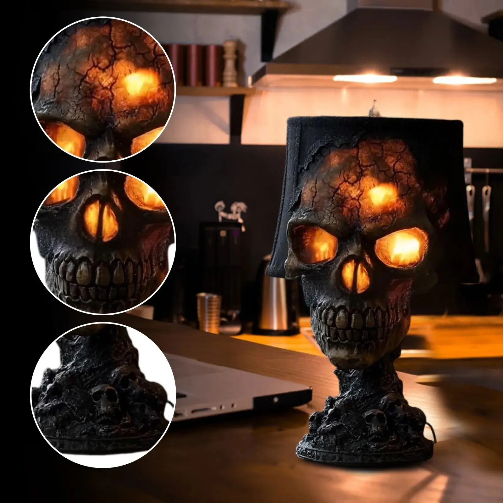 Skull LED Table Lamp, Halloween Skeleton Head Light with Cable for Indoor Outdoor Holiday Decor, Led Desk Lamp, Decoration Lamp, Decorative Lighting, Led Lighted