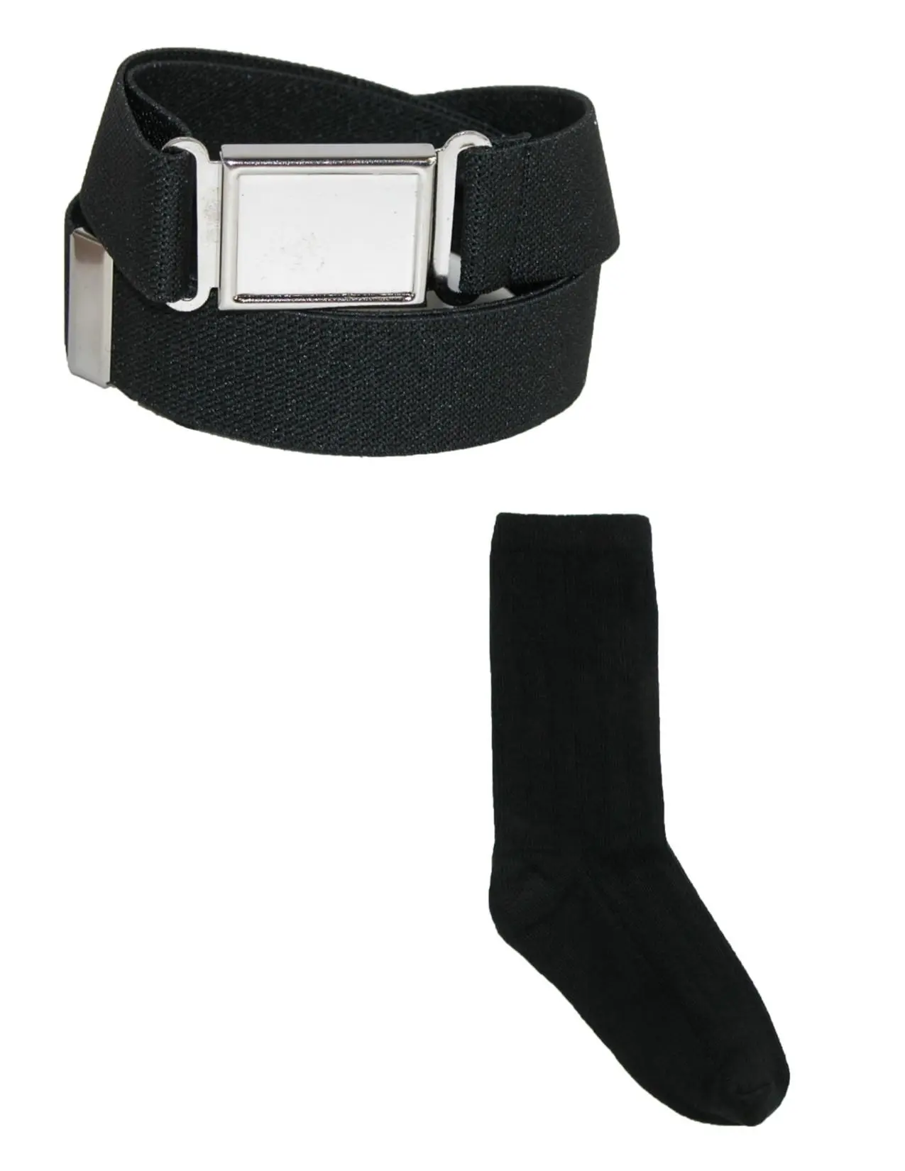 CTM Kids' School Uniform Set with Magnetic Buckle Elastic Belt and Ribbed Cotton Blend Socks