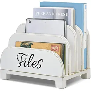 Anwelynd 4-Slot Wood Desktop File Organizer for Document, Letter, Envelope, Mail, Paper Folder, Bill