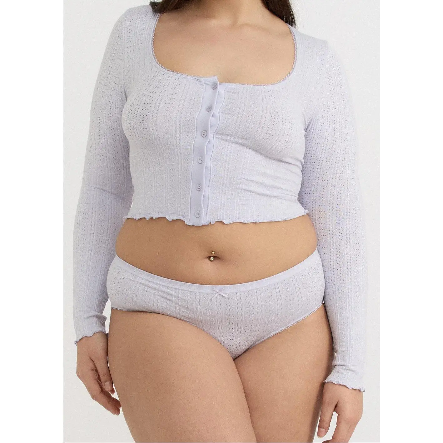 Pointelle Cardigan - Soft Lilac